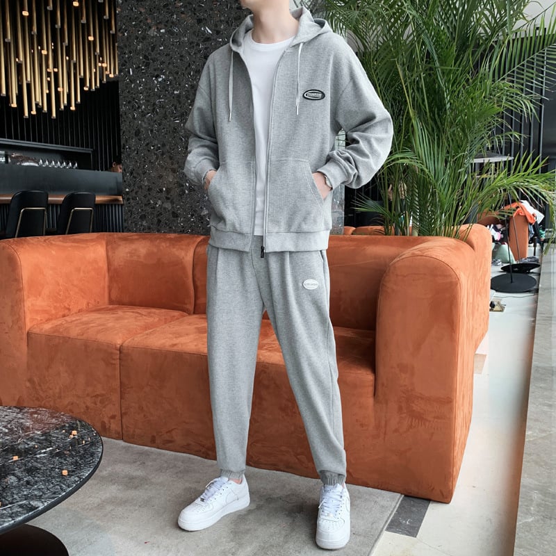 Męski Dres Z Tkaniny Waffle Komplet Dwuczęściowy Bluza Z Kapturem I Spodnie