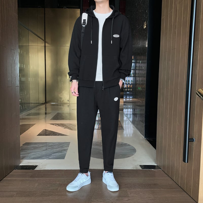 Męski Dres Z Tkaniny Waffle Komplet Dwuczęściowy Bluza Z Kapturem I Spodnie