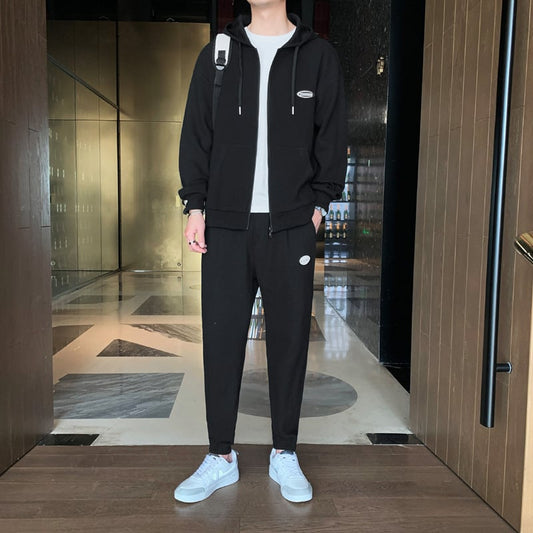 Męski Dres Z Tkaniny Waffle Komplet Dwuczęściowy Bluza Z Kapturem I Spodnie