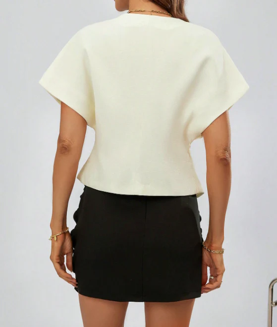 Damska Letnia Koszula Z Krótkim Rękawem V-Neck W Jednolitym Kolorze Regular Fit