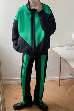 Męski Wiosenny Dres Sportowy Luźny Krój Bluza Na Zamek Długi Rękaw Spodnie