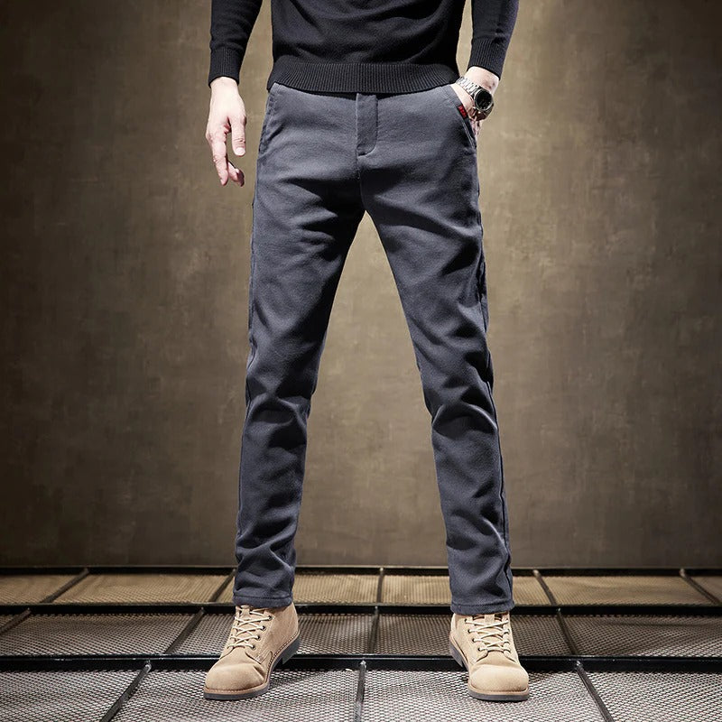Męskie Spodnie Jesienne Slim Fit Prosty Krój Gruba Tkanina Z Zamkiem