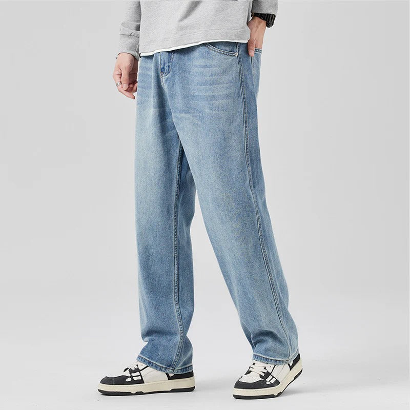 Męskie Jeansy Denim Luźny Krój Średni Stan Ze Ściągaczem Elastyczne