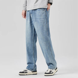 Męskie Jeansy Denim Luźny Krój Średni Stan Ze Ściągaczem Elastyczne