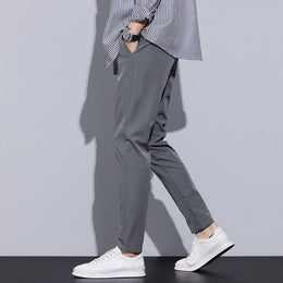 Męskie Spodnie Jesień Zima Slim Fit Prosta Nogawka Elastyczny Pas Długa Długość 28–38