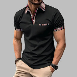 Męski T-Shirt Z Krótkim Rękawem Z Nadrukowanym Kołnierzem Guzikowym Luźny Krój