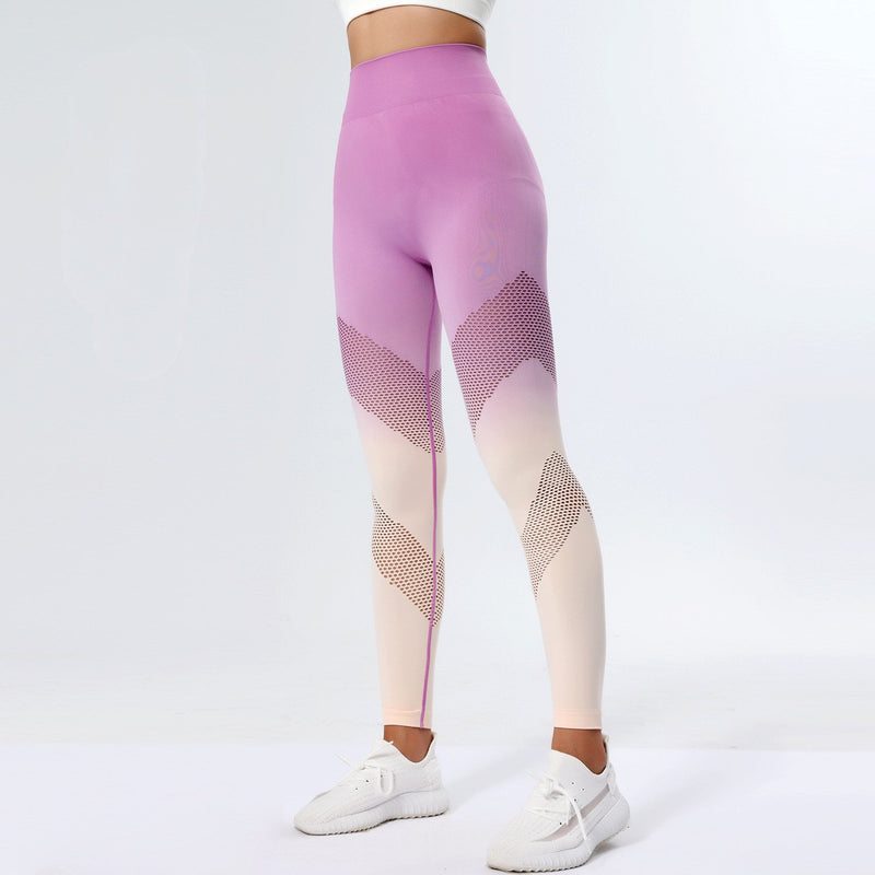 Legginsy Damskie Bezszwowe z Wysokim Stanem i Detalem Scrunch w Gradientowych Kolorach