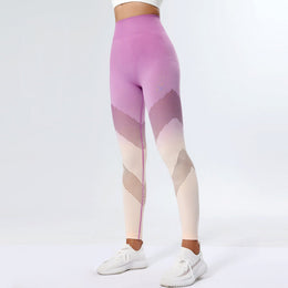 Legginsy Damskie Bezszwowe z Wysokim Stanem i Detalem Scrunch w Gradientowych Kolorach
