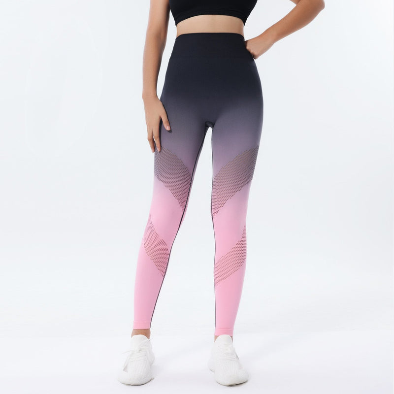 Legginsy Damskie Bezszwowe z Wysokim Stanem i Detalem Scrunch w Gradientowych Kolorach