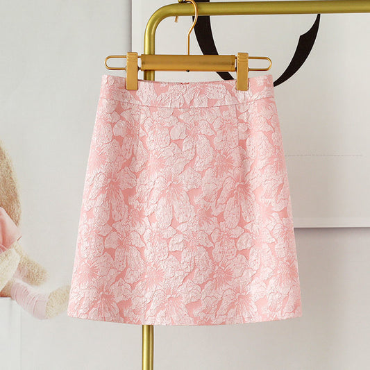 Damska Spódnica Wiosenna Krótka A-Line Jacquard Wysoki Stan Z Zamkiem
