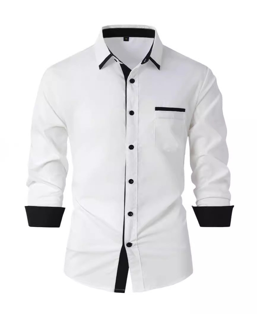 Męska Koszula Biznesowa na Wiosnę i Jesień, Slim Fit, w Paski, Zapinana na Guziki, z Długim Rękawem, Non-Iron
