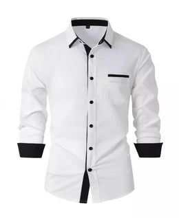 Męska Koszula Biznesowa na Wiosnę i Jesień, Slim Fit, w Paski, Zapinana na Guziki, z Długim Rękawem, Non-Iron