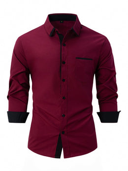 Męska Koszula Biznesowa na Wiosnę i Jesień, Slim Fit, w Paski, Zapinana na Guziki, z Długim Rękawem, Non-Iron