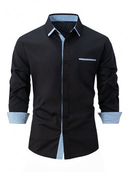 Męska Koszula Biznesowa na Wiosnę i Jesień, Slim Fit, w Paski, Zapinana na Guziki, z Długim Rękawem, Non-Iron