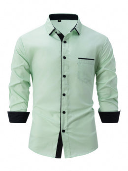 Męska Koszula Biznesowa na Wiosnę i Jesień, Slim Fit, w Paski, Zapinana na Guziki, z Długim Rękawem, Non-Iron