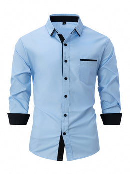 Męska Koszula Biznesowa na Wiosnę i Jesień, Slim Fit, w Paski, Zapinana na Guziki, z Długim Rękawem, Non-Iron