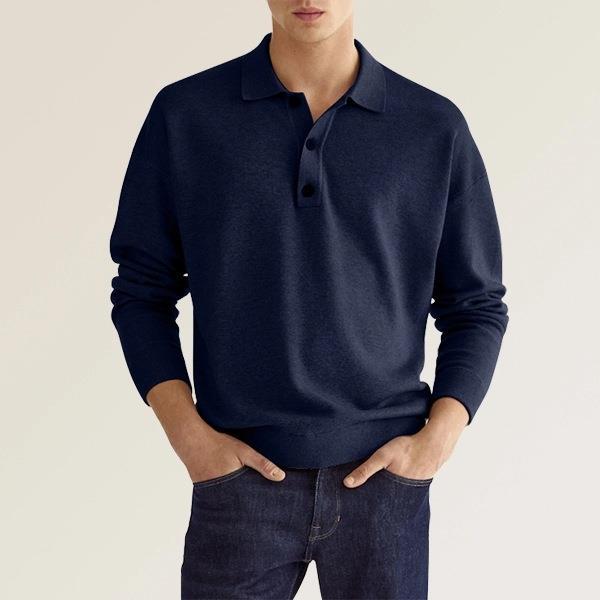 Męska Koszulka Polo z Długim Rękawem V-Neck Luźny Krój Mieszanka Konopna Jesień