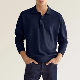 Męska Koszulka Polo z Długim Rękawem V-Neck Luźny Krój Mieszanka Konopna Jesień