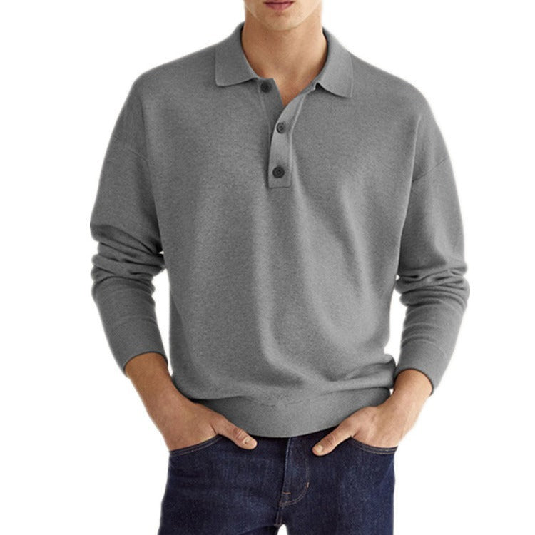 Męska Koszulka Polo z Długim Rękawem V-Neck Luźny Krój Mieszanka Konopna Jesień