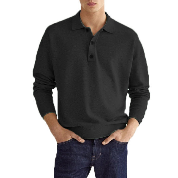 Męska Koszulka Polo z Długim Rękawem V-Neck Luźny Krój Mieszanka Konopna Jesień
