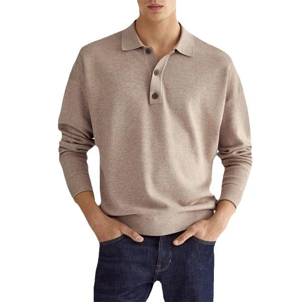 Męska Koszulka Polo z Długim Rękawem V-Neck Luźny Krój Mieszanka Konopna Jesień