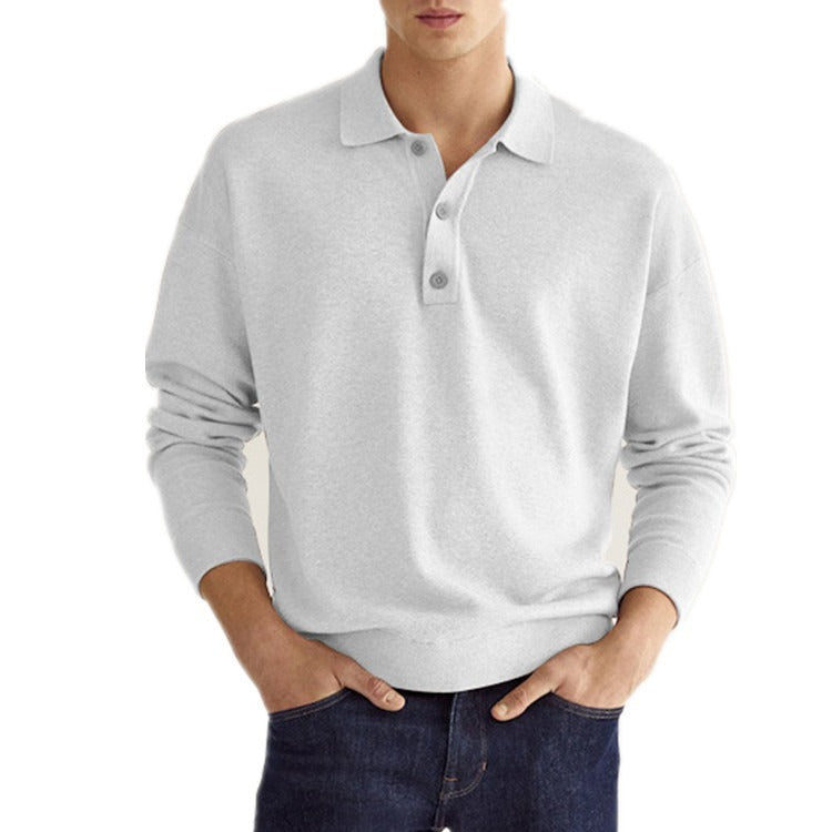 Męska Koszulka Polo z Długim Rękawem V-Neck Luźny Krój Mieszanka Konopna Jesień