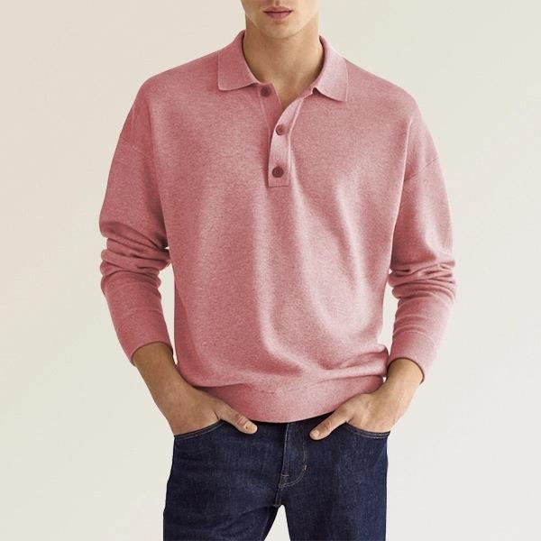 Męska Koszulka Polo z Długim Rękawem V-Neck Luźny Krój Mieszanka Konopna Jesień