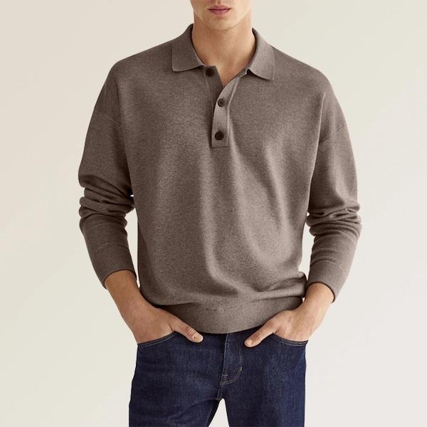 Męska Koszulka Polo z Długim Rękawem V-Neck Luźny Krój Mieszanka Konopna Jesień