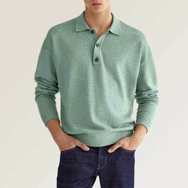Męska Koszulka Polo z Długim Rękawem V-Neck Luźny Krój Mieszanka Konopna Jesień
