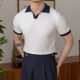 Męska Letnia Koszulka Polo Slim Fit Kolor Block Z Krótkim Rękawem