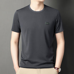 Męski Letni Pulower z Krótkim Rękawem Jacquard Regular Fit w Wielu Kolorach