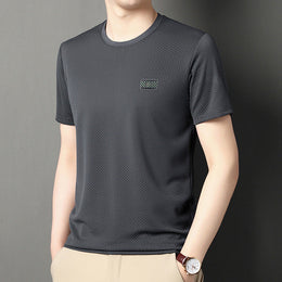 Męski Letni Pulower z Krótkim Rękawem Jacquard Regular Fit w Wielu Kolorach