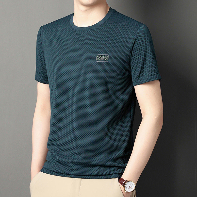 Męski Letni Pulower z Krótkim Rękawem Jacquard Regular Fit w Wielu Kolorach