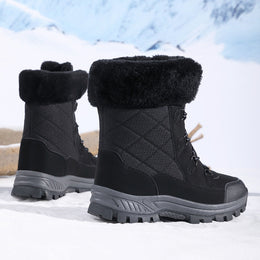 Damskie Zimowe Buty Śnieżne, Sznurowane, Z Polarową Podszewką, Antypoślizgowa Podeszwa, Wkładka 3-5 Cm