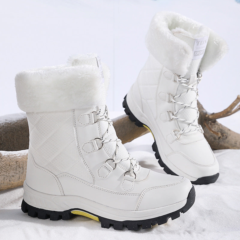Damskie Zimowe Buty Śnieżne, Sznurowane, Z Polarową Podszewką, Antypoślizgowa Podeszwa, Wkładka 3-5 Cm
