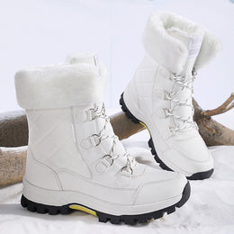 Damskie Zimowe Buty Śnieżne, Sznurowane, Z Polarową Podszewką, Antypoślizgowa Podeszwa, Wkładka 3-5 Cm