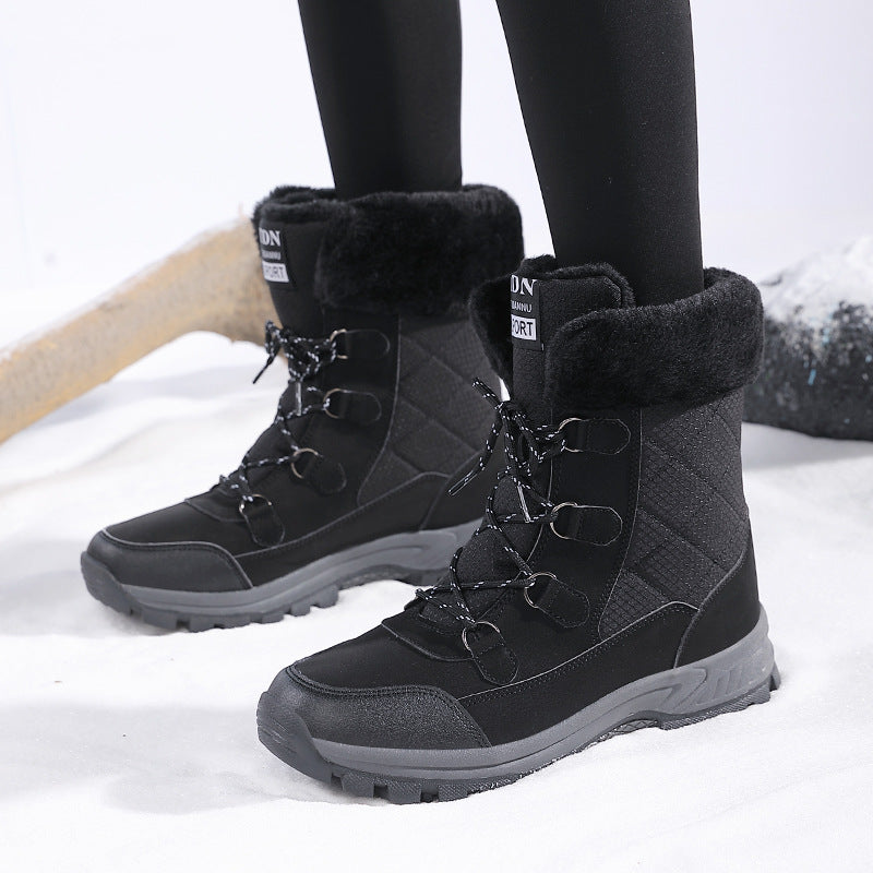 Damskie Zimowe Buty Śnieżne, Sznurowane, Z Polarową Podszewką, Antypoślizgowa Podeszwa, Wkładka 3-5 Cm