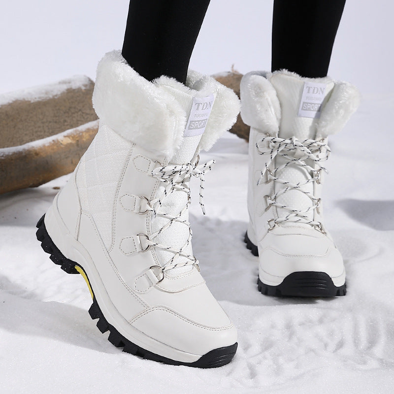 Damskie Zimowe Buty Śnieżne, Sznurowane, Z Polarową Podszewką, Antypoślizgowa Podeszwa, Wkładka 3-5 Cm
