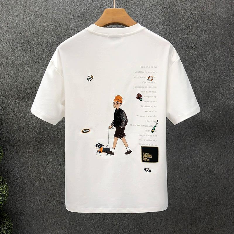 Męski T-Shirt z Krótkim Rękawem, Luźny Krój, Okrągły Dekolt, Nadruk Cartoon
