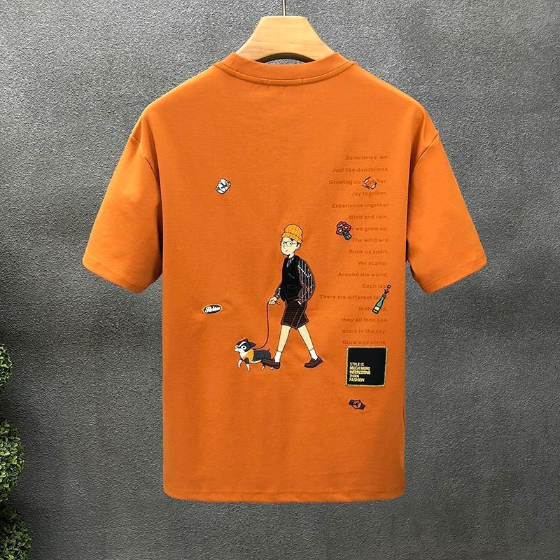 Męski T-Shirt z Krótkim Rękawem, Luźny Krój, Okrągły Dekolt, Nadruk Cartoon