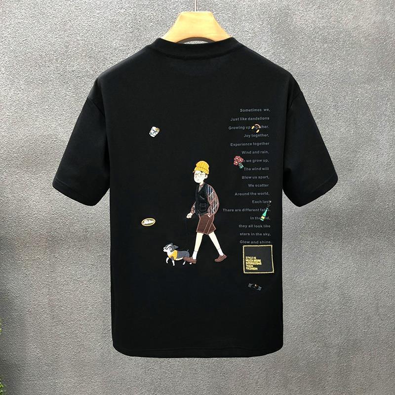 Męski T-Shirt z Krótkim Rękawem, Luźny Krój, Okrągły Dekolt, Nadruk Cartoon