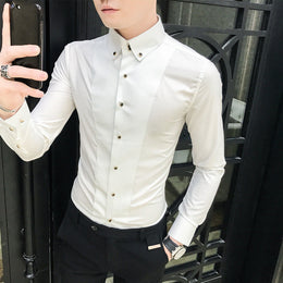 Męska Koszula z Długim Rękawem, Zapinana Na Guziki, Slim Fit, Bez Prasowania, Jednolity Kolor