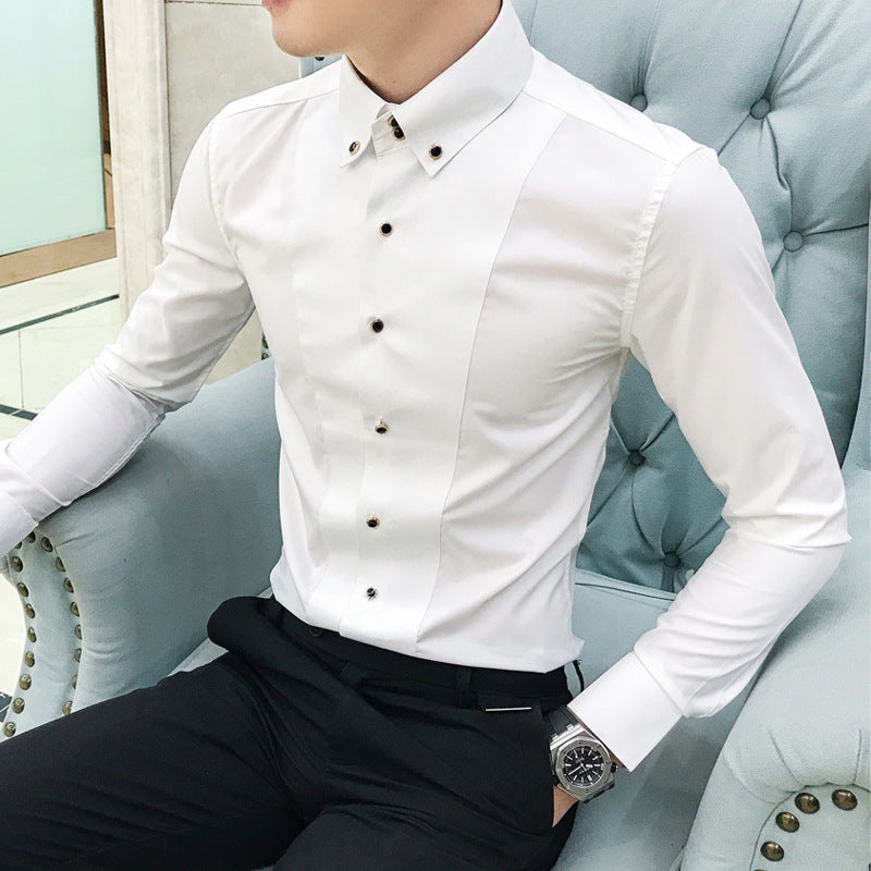 Męska Koszula z Długim Rękawem, Zapinana Na Guziki, Slim Fit, Bez Prasowania, Jednolity Kolor