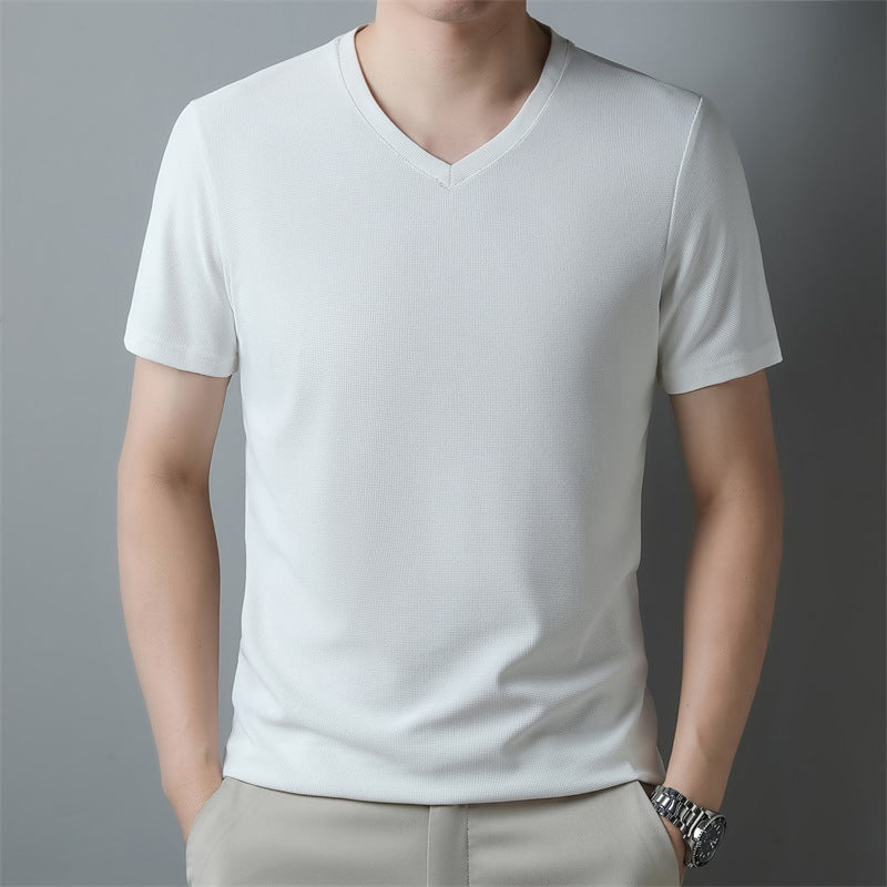 Męski Letni T-Shirt z Krótkim Rękawem z Dekoltem V z Lekkiej Oddychającej Tkaniny