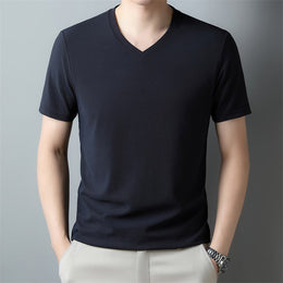 Męski Letni T-Shirt z Krótkim Rękawem z Dekoltem V z Lekkiej Oddychającej Tkaniny