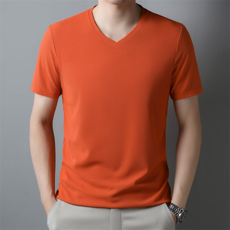 Męski Letni T-Shirt z Krótkim Rękawem z Dekoltem V z Lekkiej Oddychającej Tkaniny