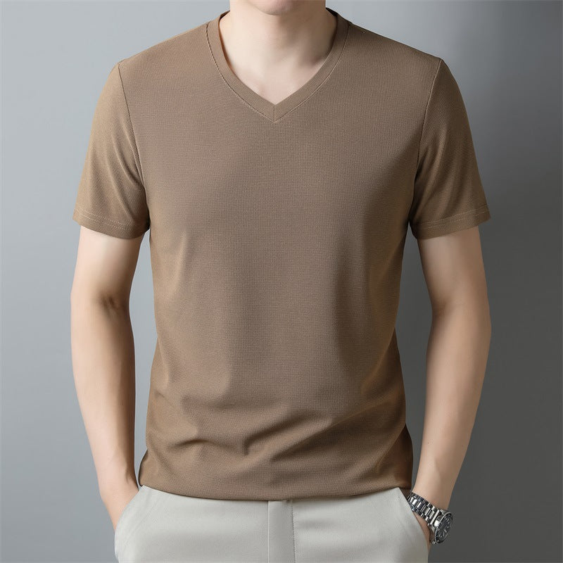 Męski Letni T-Shirt z Krótkim Rękawem z Dekoltem V z Lekkiej Oddychającej Tkaniny