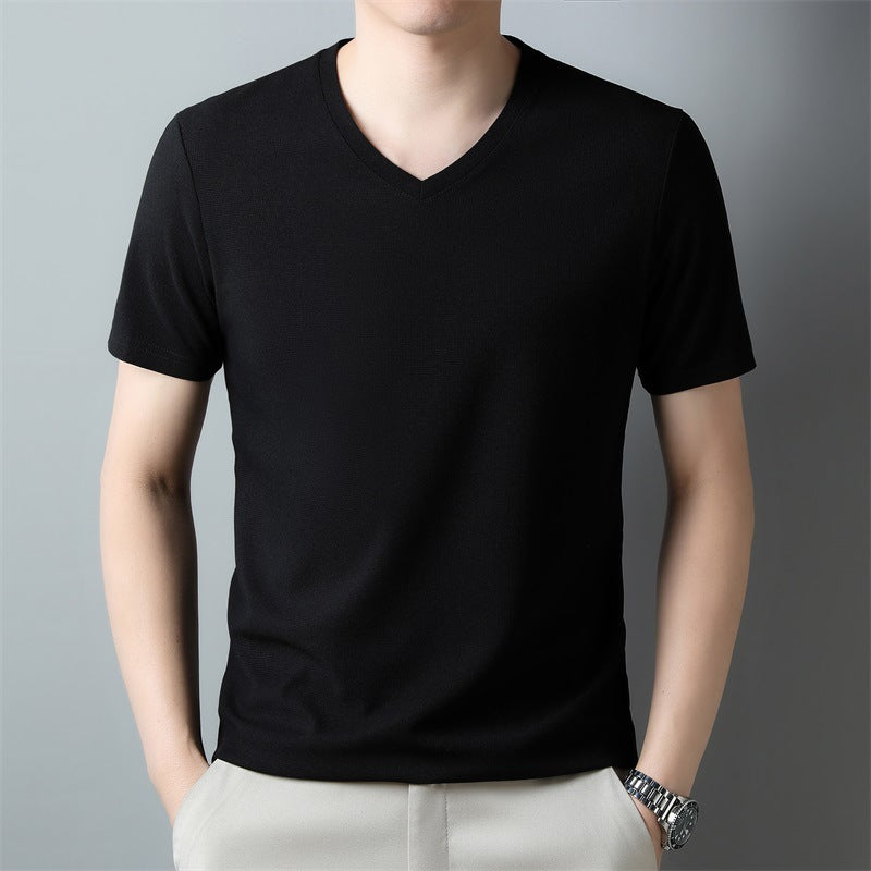 Męski Letni T-Shirt z Krótkim Rękawem z Dekoltem V z Lekkiej Oddychającej Tkaniny