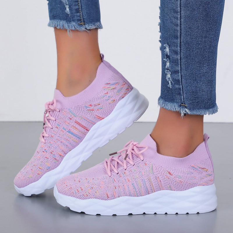 Damskie Letnie Płaskie Czółenka Z Oddychającą Siateczką Sznurowane Z Gumową Podeszwą