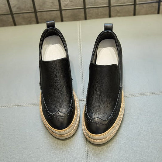 Damskie Sneakersy na Koturnie z Ukrytą Wysokością, Cholewką ze Skóry Bydlęcej i Podeszwą PU